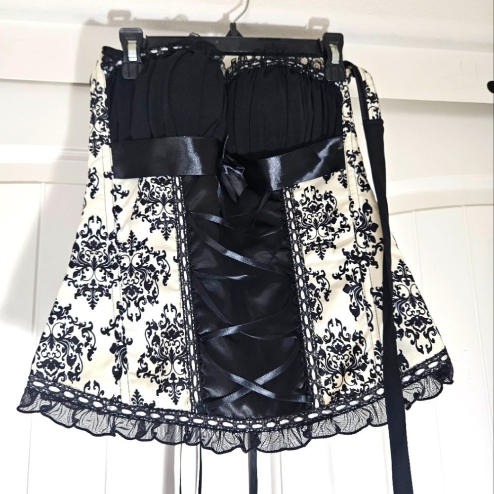 Sexy Black and Cream Bustier/Corset Halter straps side Zipper Size Medium